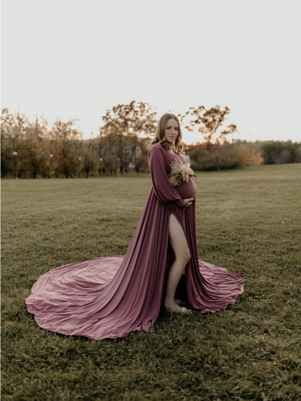 Mauve Maternity Gown with Long Train - Women Dresses